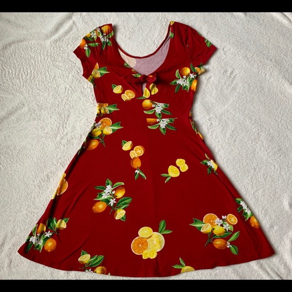 Forever 21 red lemon short sleeve skater dress S - Picture 4 of 7